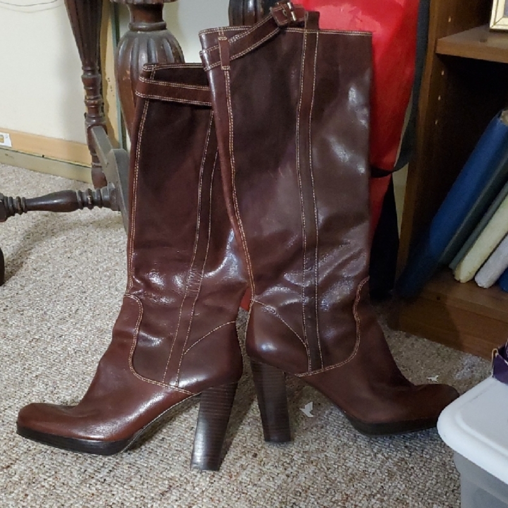 Brown Leather Knee-High Boots
